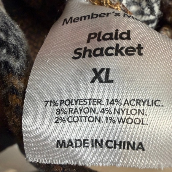 Unisex Plaid Shacket Oversized Button Up Shirt Jacket Brown Cream XL Cozy Rustic - Picture 7 of 9